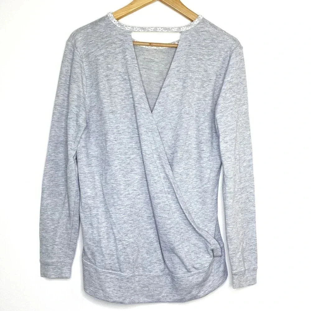 Victoria's Secret Gray Crossover Open Back Sweatshirt Top XS Long Sleeve Lounge